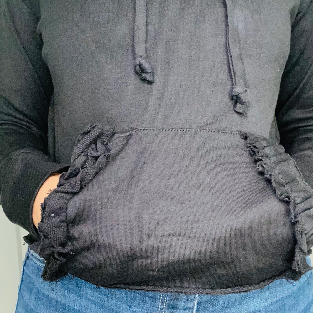 BLACK RUFFLE POCKET HOODIE - Picture 4 of 4